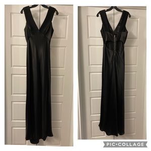 ABS Allen Schwartz satin evening cutout back maxi gown formal slip dress